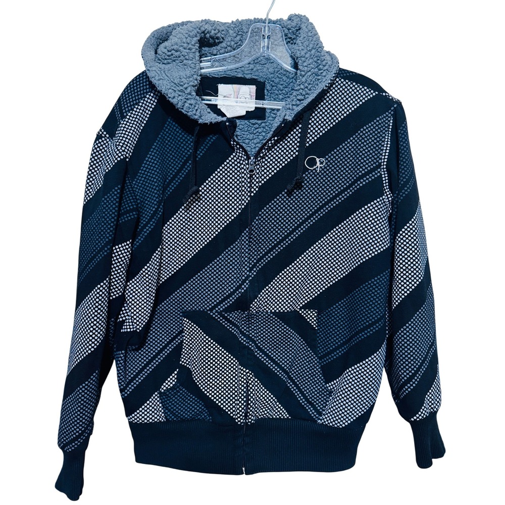 Ocean Pacific Mens S Sherpa Lined Zip Hoodie Black Grey OP Y2K Skate